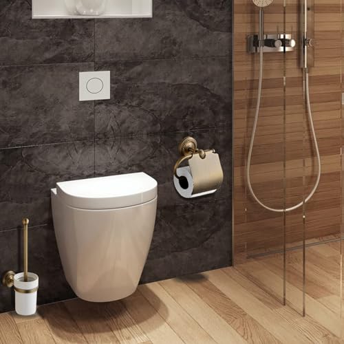 7 Piece Antique Brass Gold Bathroom Accessories Set - TooCust Brushed Brass 24” Double Towel Holder & Towel Bar - Wall Mounted Bathroom Hardware Kit by TooCust - Image 6
