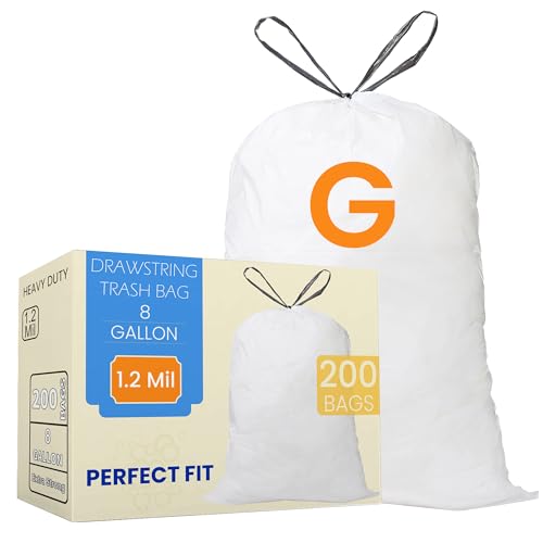 Image of Code G (200 Count) 8 Gallon Heavy Duty Drawstring Trash Bags Compatible with simplehuman Code G Garbage Can Liners 8 Gallon /30 Liter | 1.2 Mil | White