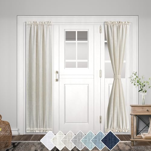 KOUFALL Sidelight Door Curtains 72 Inches Long for Side Windows Linen Blend Privacy Protect Light Filtering French Door Side Curtain Panels Bonus Adjustable Tie Back 25x72 Inch Length 1 Panel Cream