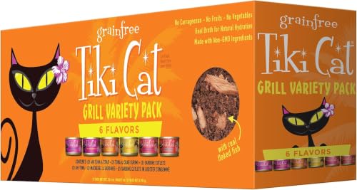 Image of Tiki Cat Grill Wet Cat Food, Variety Pack, 2.8 oz. Cans (12 Count) (Pack of 12)