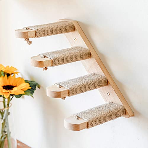 Image of FUKUMARU Wall-Mounted Cat Stairs, Made of Rubber Wood, Durable, Hemp Cord, Anti-Slip, Easy Installation, Create a Cat Play Area, Authentic, Space Saving, Left Rise