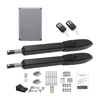 JUJIANG Automatic Gate Opener with Remote Complete Kit for Swing Gate Up to 770lb 16FT per Arm, Electric Gate Opener Medium Duty Dual Swing Gate Opener Automatic Gate Motor 60W AC Powered PKM-C026
