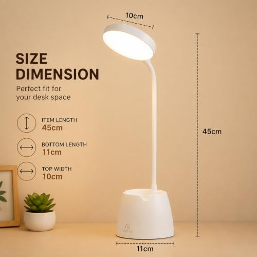 Image of BKK Rechargeable LED Study Table Lamp with Touch Sensor, 3 Color Modes & Stepless Dimming, Portable USB Desk Light for Study, Reading & Bedside (Goosneck 45x11x10cm)