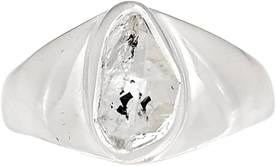 Natural Herkimer Diamond 925 Solid Sterling Silver Unisex Ring Size 7.25, 8, 8.5, 9