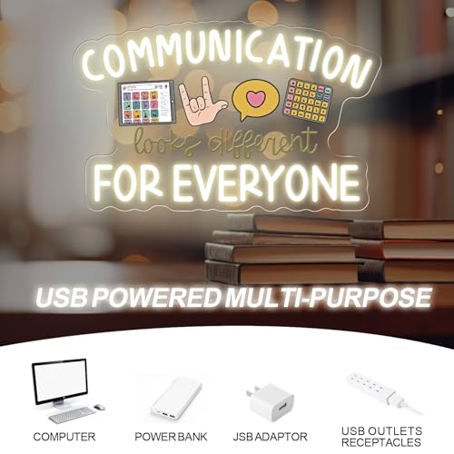 Image of Communication Looks Different For Everyone Neon Sign, Speech Therapy LED Light, Welcome to Speech Room Sign,Therapy Classroom, 16.5 inchx10.4 inch