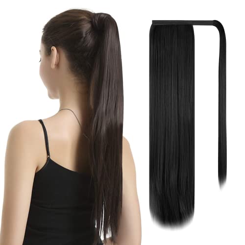 Accesorios, Outdoors Extensiones de Cola de Caballo Postiza Natural 24 Pulgadas/60cm, Coleta Postiza Lacio para Mujer, Cabello Suave de Doble Trama de Fibra Sintética, Envoltura de...