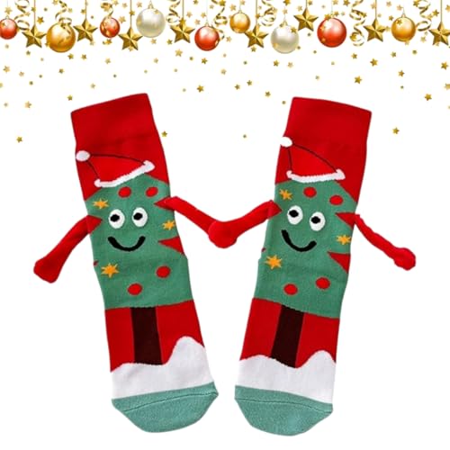 Mikiuly Christmas Magnetic Socks, Holding Hands Socks,3D Couple Sock Novelty Show Off Socks Cartoon Casual Crew Sock for Men Women, Christmas tree, 1 pair