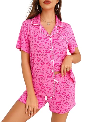 Image of Anjue Womens Pajamas Set Short Sleeve Sleepwear Button Down Nightwear Shorts Soft Pj Sets S-XXL