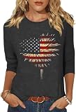 Scgirl Womens 3/4 Crew Neck Sleeve American Flag Shirts 4th of July Summer Shirts Graphic Tops (M,1262CR4 Dark Grey)
