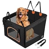 KYG großer Hunde autositz für mittelgroße bis große Hunde mit Matte, wasserfeste Rücksitz-Extender-Abdeckung mit 3 Mesh-Fenstern, zusammenklappbarer Autositz für Hund für Autos/SUVs/Trucks