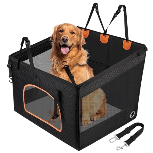KYG großer Hunde autositz für mittelgroße bis große Hunde mit Matte, wasserfeste Rücksitz-Extender-Abdeckung mit 3 Mesh-Fenstern, zusammenklappbarer Autositz für Hund für Autos/SUVs/Trucks