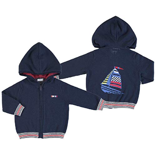 Mayoral Navy Sailboat Hooded Zip Cotton Cardigan Sweater