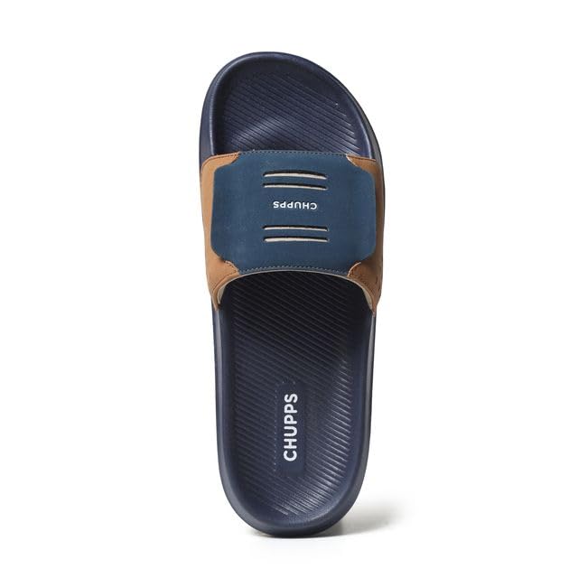 Image of CHUPPS Mi Ace Orange Navy Drift Orthopedic Slippers | Soft Footpharma Footbed | Breathable Ventilation Holes | Lightweight Flip Flops | Anti-Skid Chappals for Everyday For Mens