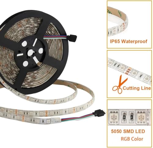 SUPERNIGHT LED Strip Lights, 16.4FT 5M SMD 5050 Waterproof 300LEDs RGB Color Changing Flexible LED Light Strip for Bedroom, TV Back Lighting (Not Include Power) - Thumbnail 4