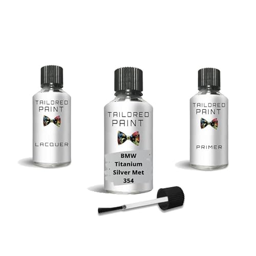 Tailored Paint Bmw Titanium Silver Met 354 9 Touch Up Paint For Bmw 2000-Present Titanium Silver Met 354 Quality Stone Chip Scratch Repair (Touch Up Paint, Lacquer + Primer)