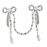 GloryMM Rhinestone Pearl Brooch Simple Bowknot Collar Pin Crystal Lapel Pin Bow Brooch Badge for Wom