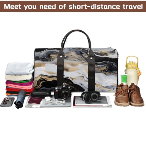 Black Golden Marble Pattern Travel Duffel Bag Sports Tote Gym Bag Waterproof Tear-Resistant Carry On Overnight Bag Foldable Weekender Bag for Gym Travel Getaway Beach Sports4
