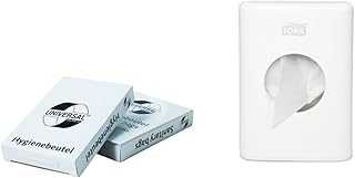 Hygienebeutel Deiss Universal, weiß, 25x30bags (750 Stück) & Tork Distributeur de sachets pour serviettes hygiéniques blanc B5, Elevation, 1 pièce, 14 x 3.6 x 10 cm, 566000