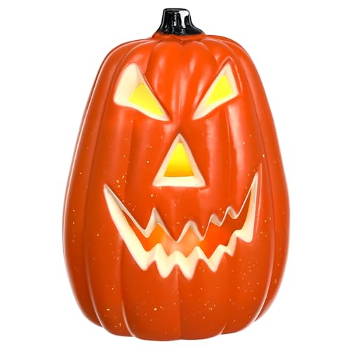 MAELSTROM Halloween Pumpkin Lights Jack O Lanterns Vintage Halloween Decorations Classic Plastic Pumpkin Statue Light Up Table Decor for Home Office Haunt House Party Decorations (B)