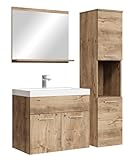 Badkamermeubel Montreal, set, 60 cm, wastafel, eiken, kastanje, onderkast, hoge kast, wastafel, meubel