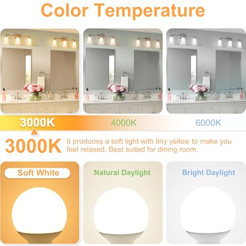 Cotanic Bathroom Round Light Bulb, E26 Standard Base, 5W, 60 Watt Equivalent Incandescent Replacement, 500LM, Non-Dimmable, 8 Pack G25 LED Vanity Light Bulb 3000K Soft White