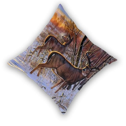Taies d'oreiller cerf lot de 2 format carré imprimé pour lit et canapé