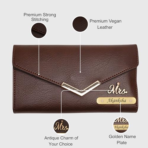 Image of WALLETKART Personalized Leather Women's Clutch with Name & Charm | Customized Clutch for Girlfriend Friend Wife Mother & Sister