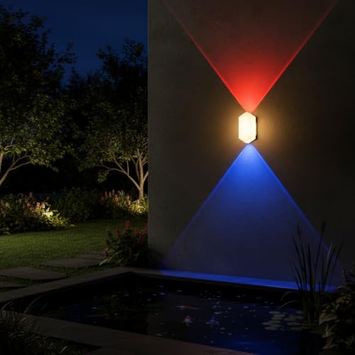 Image of FERA Modern Outdoor Wall Light | 3-in-1 Color Changing LED Up Down Lamp | Waterproof Exterior Wall Sconce for Home, Gate, Garden, Balcony & Patio (Switch Control) (Glint)