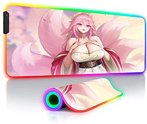Tapis de Souris Anime RGB Gaming Tapis de Souris LED Tapis de Souris XXL Tapis de Clavier d'ordinateur Portable Tapis de Bureau Anti-dérapant 31.4 x11.8 inch