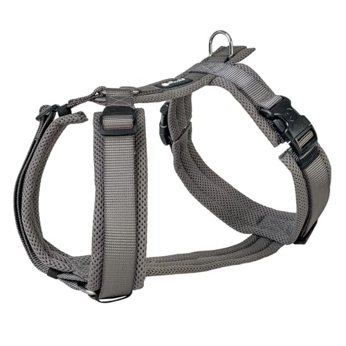 Petlando Hundegeschirr mittelgroße Hunde, weich gepolstert mit Mesh, Y-Comfort Anthrazit M (Halsumfang 46-74 cm, Brustumfang 50-74 cm), Hunde Geschirr mittel