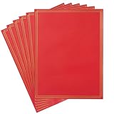 Topeen 60 Pack Stationery Set Paper with Gold Border, 8.5x11 Inch, Red