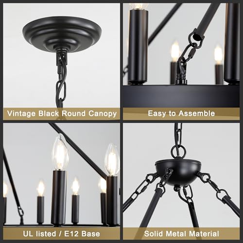 CoyRizds 40" Black Wagon Wheel Chandelier, 20-Light Round Farmhouse Ceiling Hanging Pendant Light for Dining Room, Living Room, Kitchen Island, Foyer, Entryway by CoyRizds - Image 7