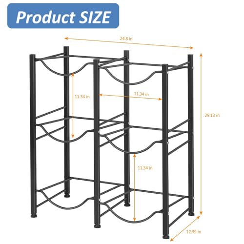 Image of LIANTRAL 5 Gallon Water Bottle Holder, 3 Tiers Black Double Row Heavy Duty Water Cooler Jug Rack, Water Rack with 6 Slots for Home Kitchen
