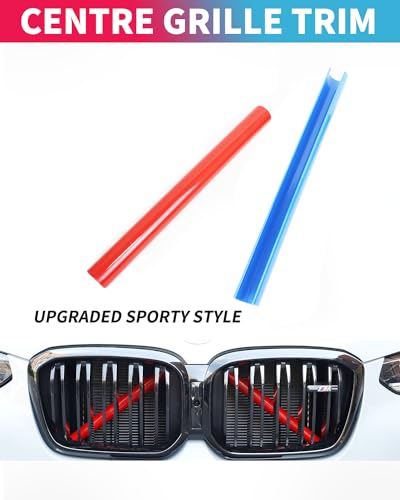 Image of X3 G01 Grille Insert Stripes Trim, Compatible with BMW X3 G01 F25 X4 G02 F26 X5 G05 F15 E70 X6 G06 F16 E71 X7 G07 V-Brace Wrap Covers Grill Stripes, Front Grill Insert Trim - Blue