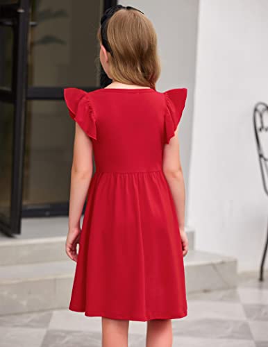 Arshiner Girls Dresses Summer Girl Clothes Vintage Solid Casual Party Dress (Red, 7-8 Years) #TOP2