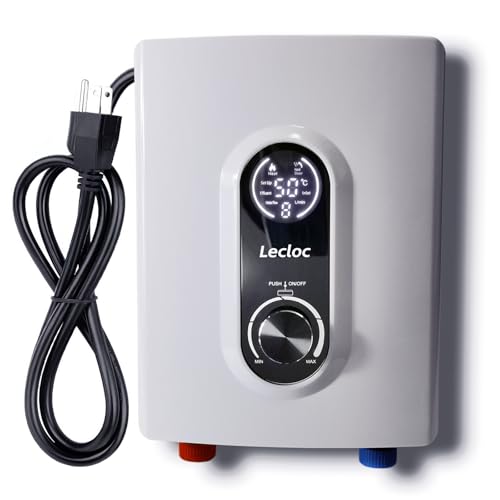 LECLOC Mini Tankless Under Sink Instant Hot Water Heater Electric 3kW 120V Plug in, Enlarged LED Digital Display, Knob Control, Multiprotective, IPX4, 30-55℃ Point of Use On Demand Water Heater, White