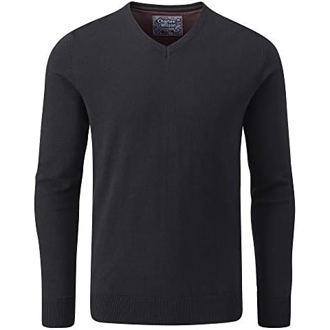 Charles Wilson Men's Fine Knit Cotton V-Neck Jumper (L, Navy (0120)) Cover