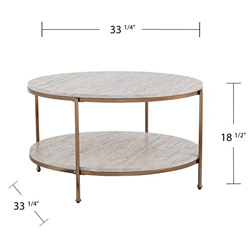 Southern Enterprises Silas Round Faux Stone Cocktail Coffee Table, Gold #TOP7