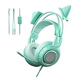 SOMIC G951S Green Gaming Headset with Mic Stereo Sound for PS4, PS5, Xbox One, PC,Phone,Detachable Cat Ear Headphones Lightweight Self-Adjusting 3.5MM Over Ear Headsets for Girls, Woman, Gamer