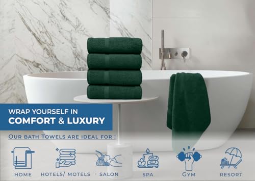 Image of DAN RIVER Bath Towels Set of 4, 27 x 54 Inches, 100% Cotton, Larger & Lighter Weight, Quicker to Dry, Super Soft and Absorbent, Ideal Hotel Towels for Daily Use, Huntergreen