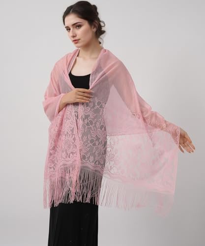 Women's Shawls and Wraps for Evening Dresses Wedding Bridal Shawl Floral Lace Fashion Scarf Soft Fringe Scarves4