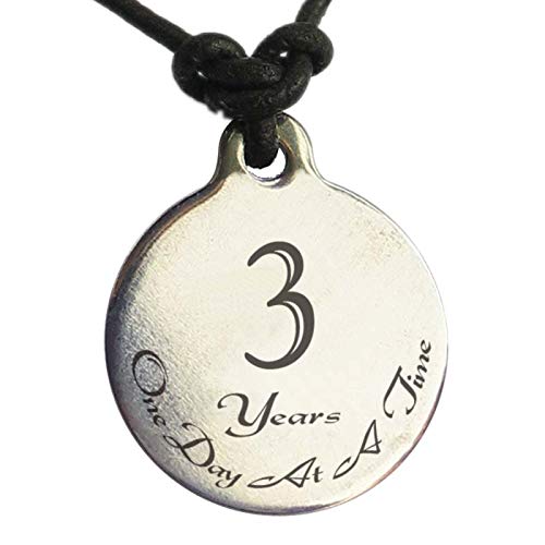 Serenity is Forever 3 Year Sobriety Anniversary Medallion Leather Necklace for Sober Birthday, AA Alcoholics Anonymous, NA Narcotics Anonymous