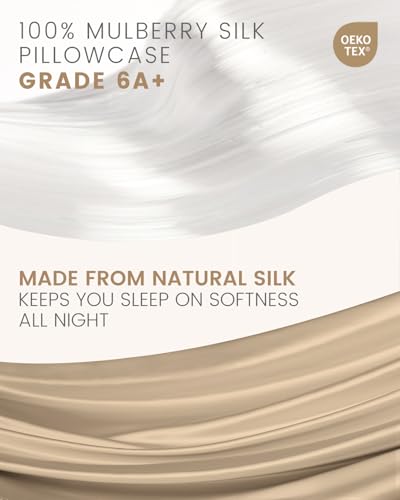 THXSILK 100% Mulberry Silk Pillowcase for Hair and Skin, Grade 6A+ Mulberry Silk Pillow Case, Natural Silk Pillow Case Cover with Zipper, 1pc(California King Size 20"x40", Taupe)