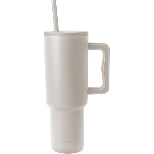 Simple Modern 40 oz Trek Tumbler with Handle and Straw Lid | Cup Holder Friendly Insulated Stainless Steel Travel Mug | Almond Birch