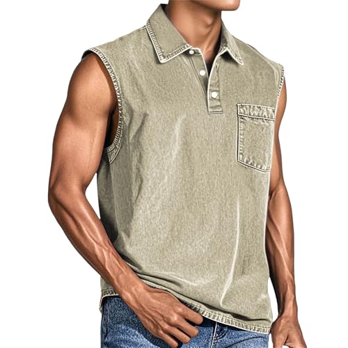 Polo sin mangas para hombre con cuello mao y botones de golf