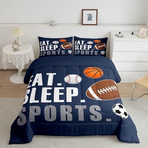 Image of Feelyou Football Comforter Set Kids Basketball Basketball Ball Games Comforter for Boys Girls Sports Theme Bedding Set Breathable Comforter Inner Fill Room Decor Duvet Set Toddler Size