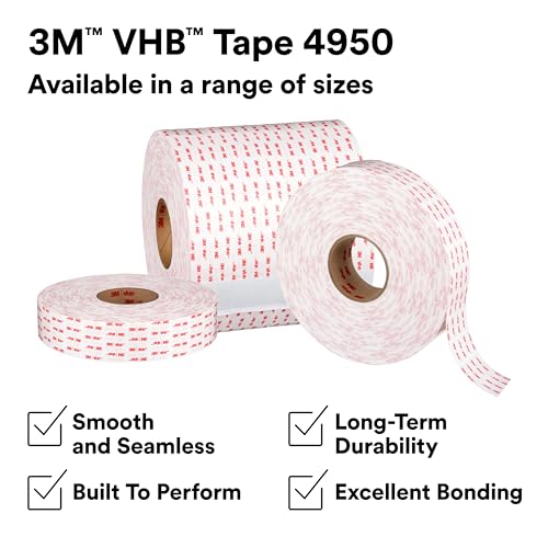 Image of 3M VHB Tape 4950, White, 1 /2 in x 36 yd, 45 mil, 18 Rolls per Case