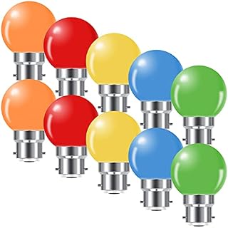 ProCrus B22 Coloured Bayonet Light Bulbs,1W G45 Golf Ball Mini Globe Bulb,Orange Red Yellow Blue Green for Outdoor Patio Party Christmas Lights,Equivalent 5W Incandescent Bulbs,Pack of 10