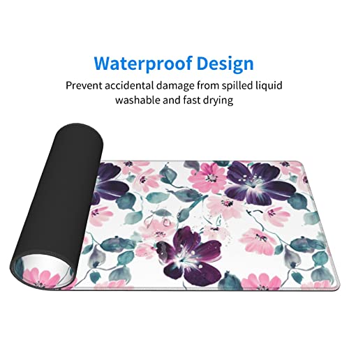 Image of XL Mouse Pad, Cute Flower Large Mouse Pad Gaming, Long Stitched Non-Slip Base Floral Computer Keyboard mat for Women and Girl School Office Decor, (Purple Pink Watercolor, 31.5 * 11.8 in)