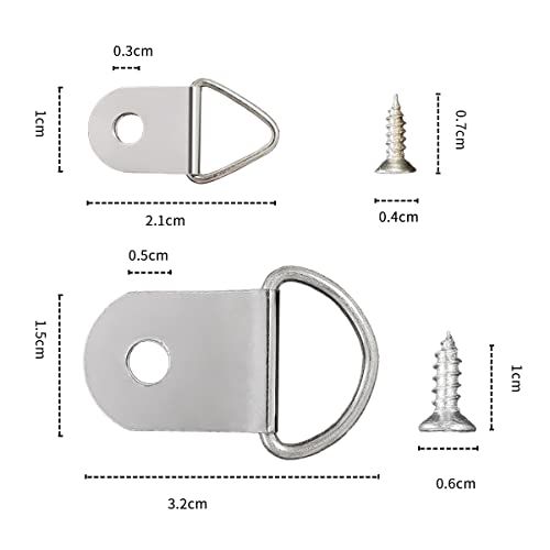 Image of 200 Pcs Heavy Duty D-Rings Picture Hangers, Double Hole D-Rings with Screws Bulk for Hanging Photo, Paintings, Artwork, Mirror, Clock and etc (200 Screws Included) (200)